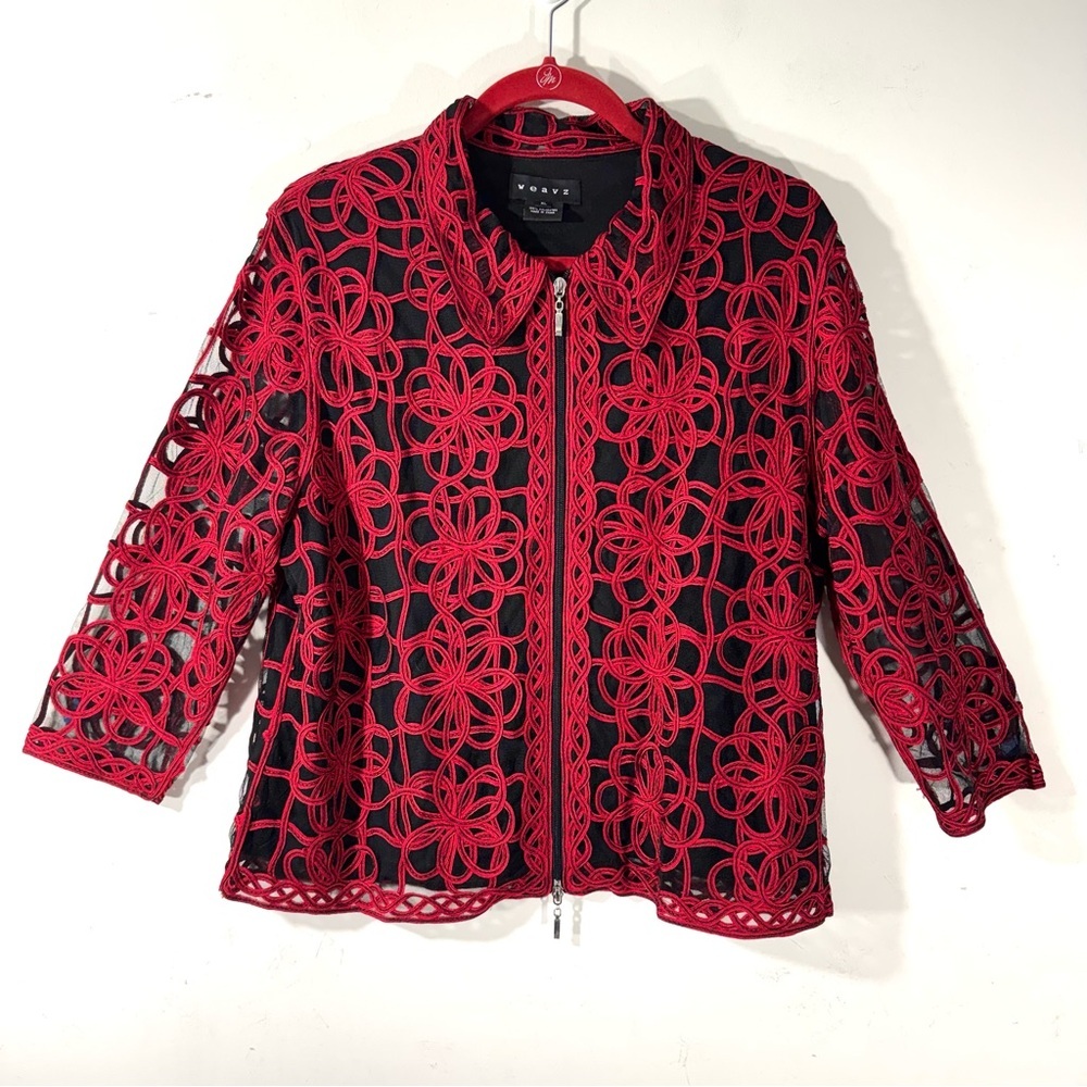 Weavz Red Ribbon Soutache full zip jacket black mesh